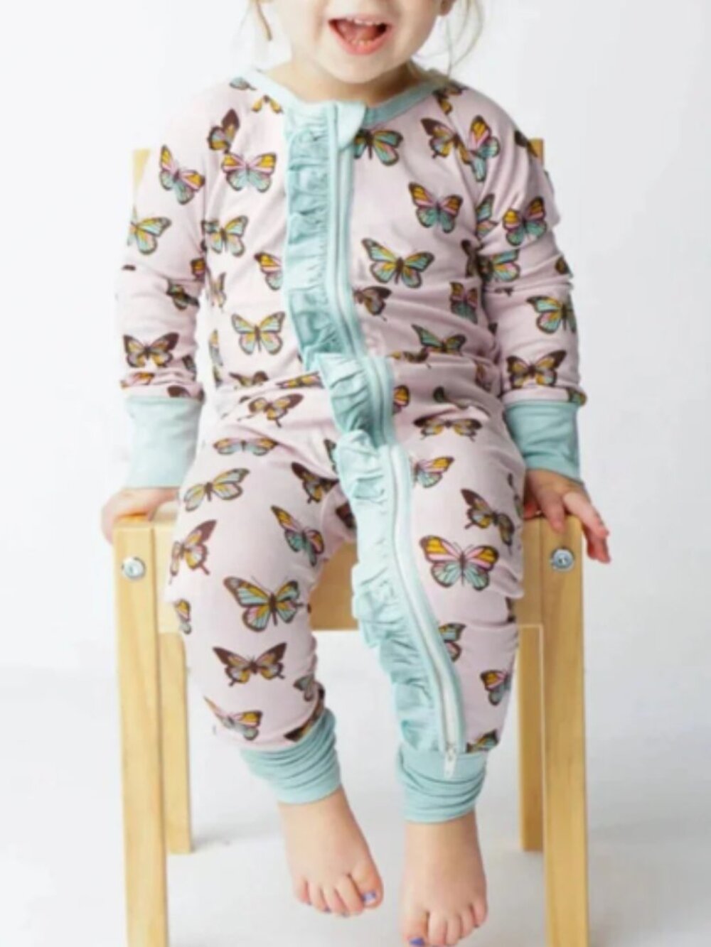 Emerson and Friends Butterfly Bamboo Sleeper Romper Ruffle Zipper 6-12M